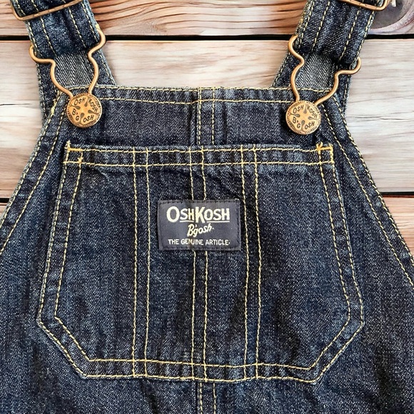 2/$35 OSHKOSH B'gosh Dark Wash Denim Overall Shorts 24 Months Adjustable Straps - Picture 3 of 9
